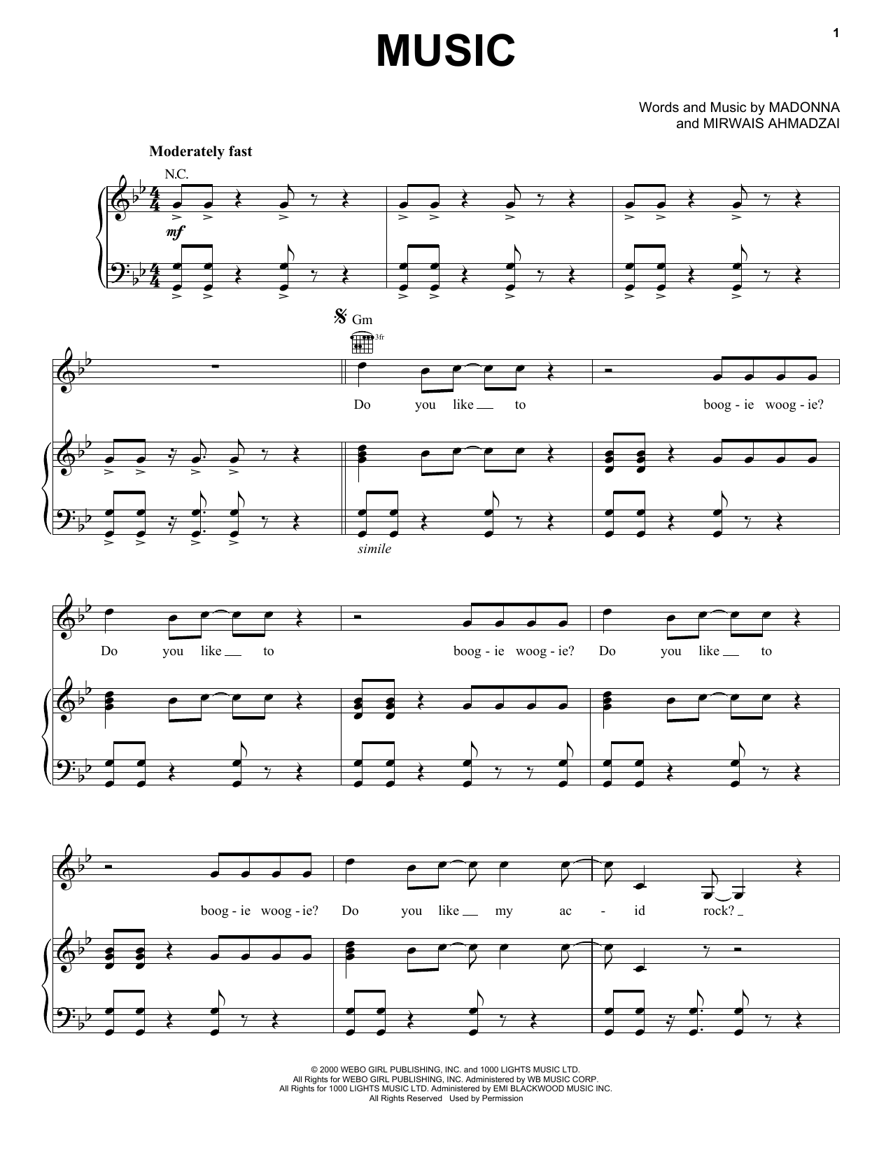 Madonna Music Sheet Music Notes & Chords for Piano, Vocal & Guitar (Right-Hand Melody) - Download or Print PDF