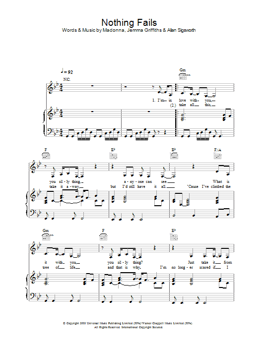Madonna Nothing Fails Sheet Music Notes & Chords for Piano, Vocal & Guitar - Download or Print PDF
