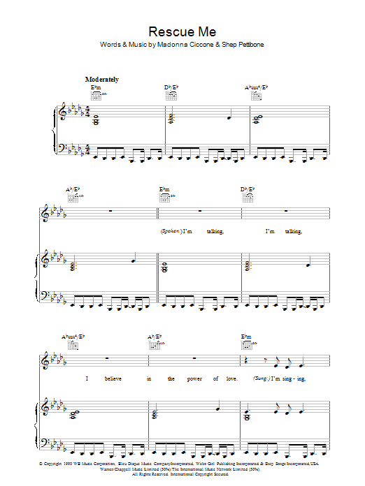 Madonna Rescue Me Sheet Music Notes & Chords for Piano, Vocal & Guitar (Right-Hand Melody) - Download or Print PDF