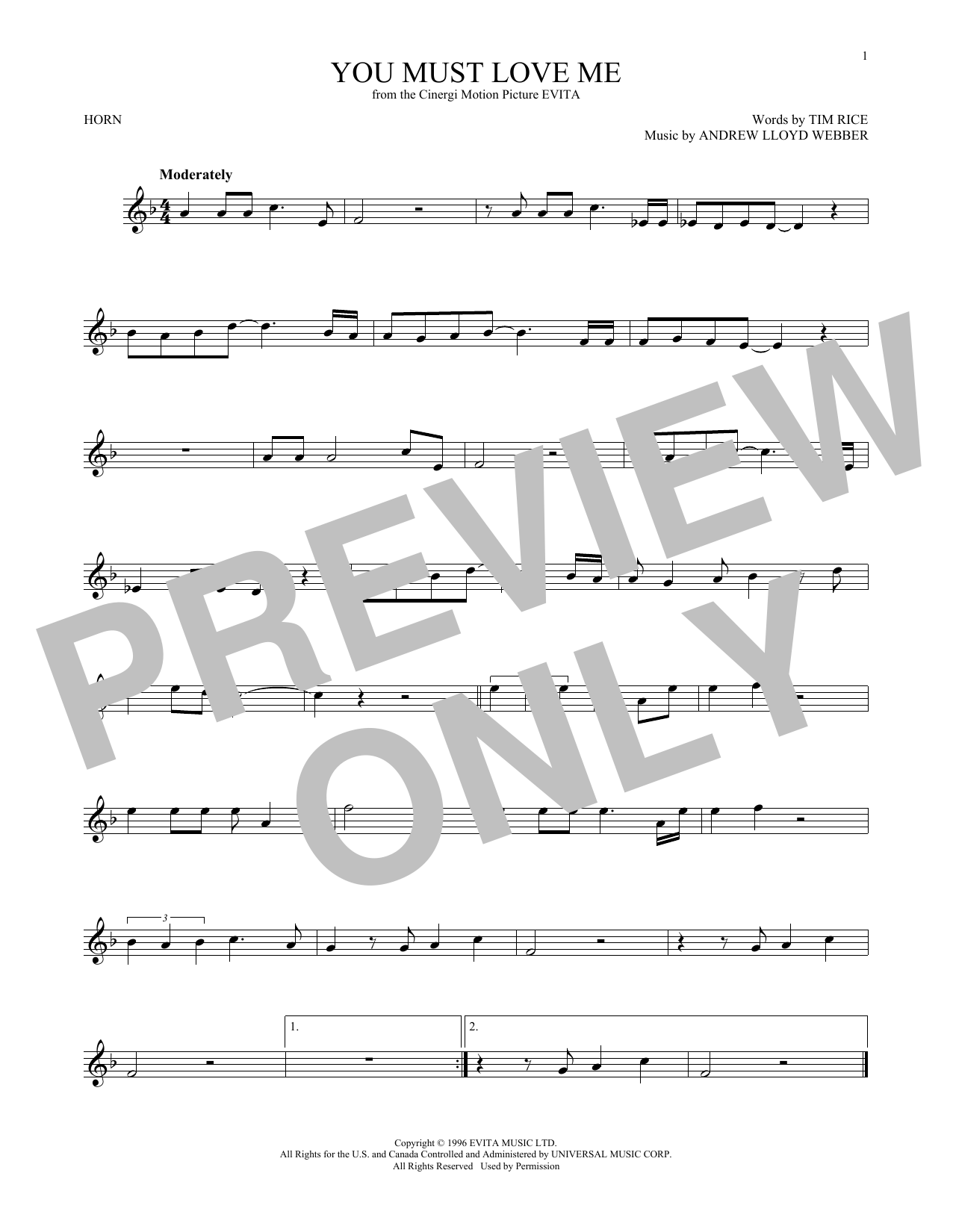 Madonna You Must Love Me (from Evita) Sheet Music Notes & Chords for Piano Chords/Lyrics - Download or Print PDF