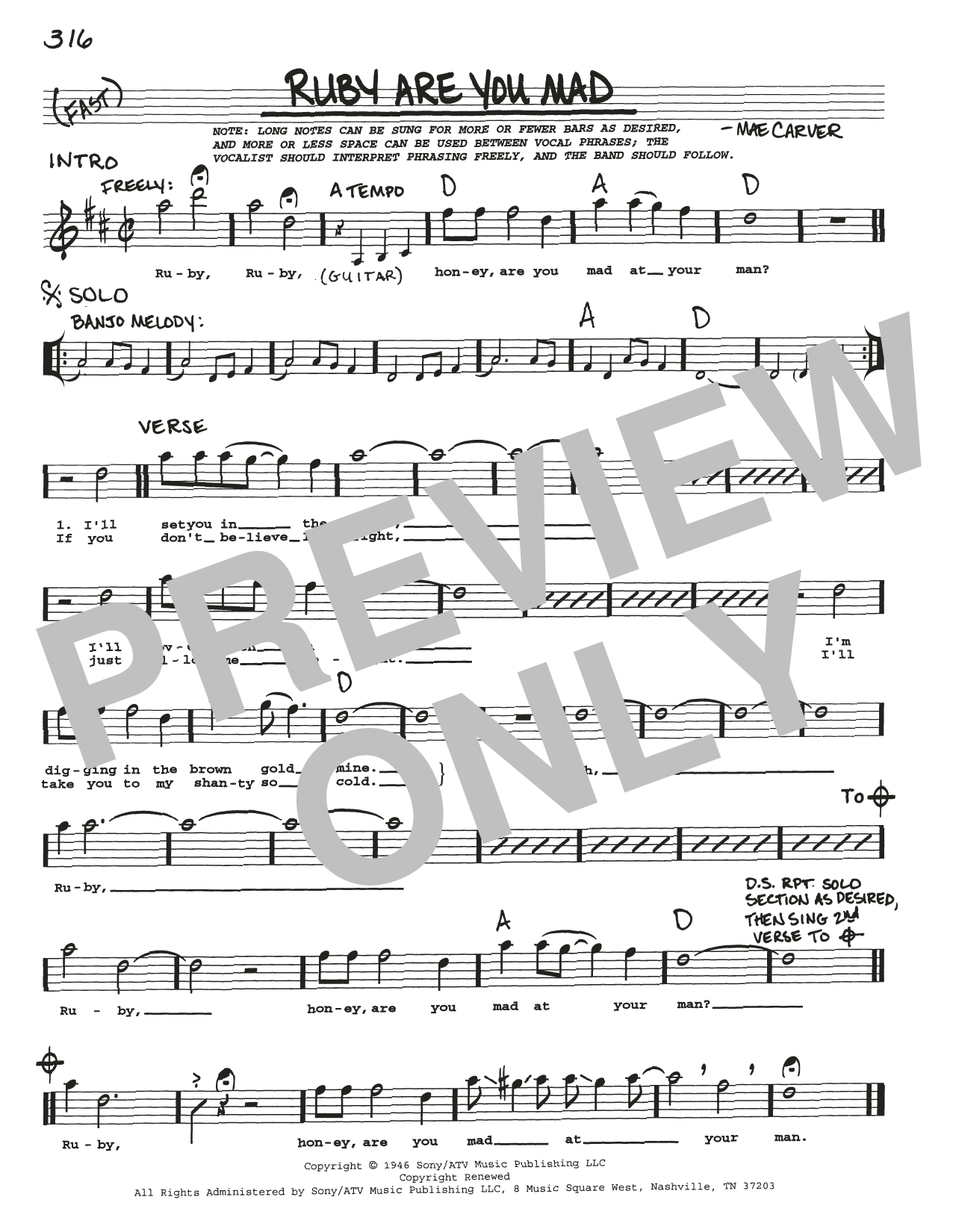 Mae Carver Ruby Are You Mad Sheet Music Notes & Chords for Real Book – Melody, Lyrics & Chords - Download or Print PDF