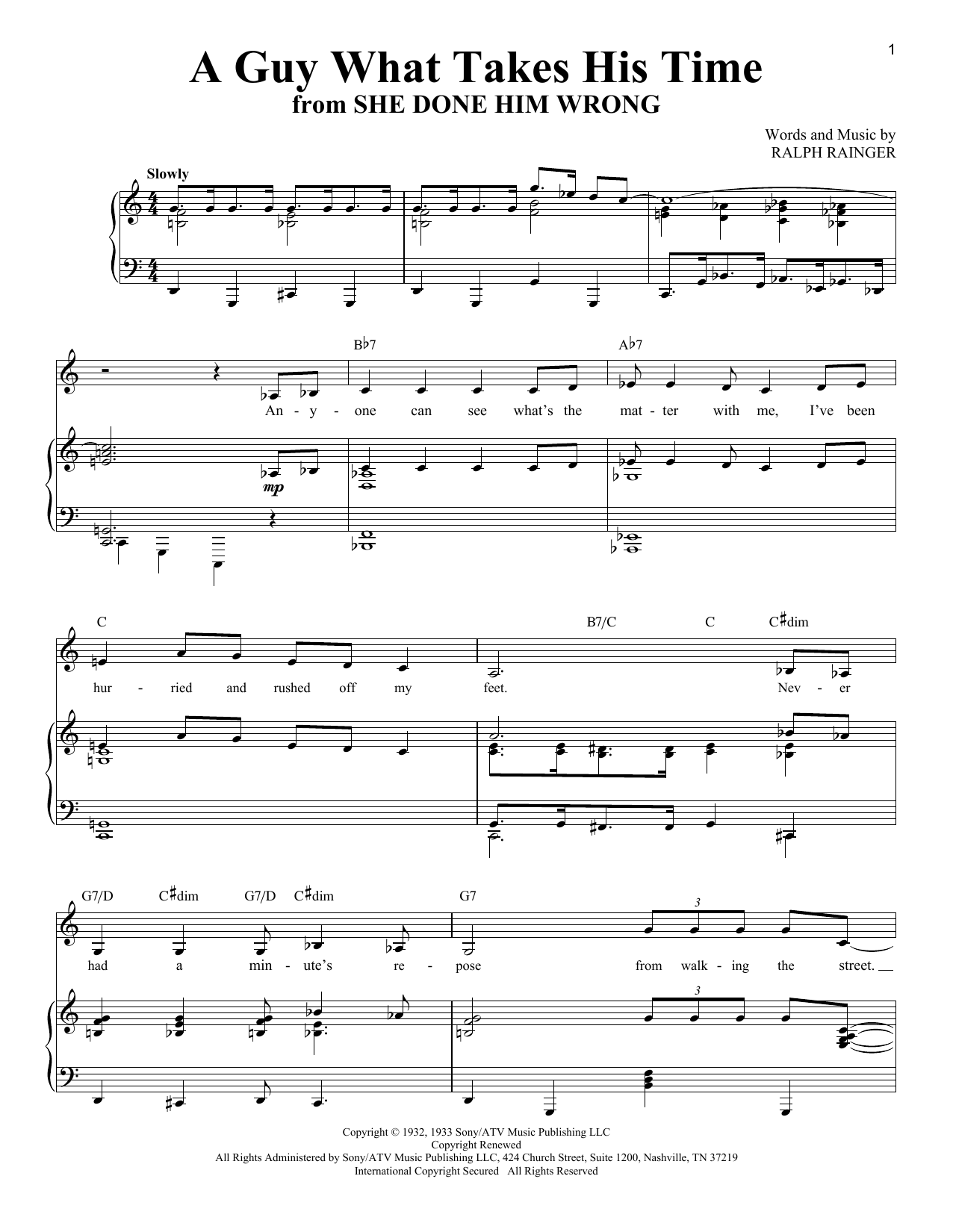 Mae West A Guy What Takes His Time Sheet Music Notes & Chords for Piano, Vocal & Guitar (Right-Hand Melody) - Download or Print PDF