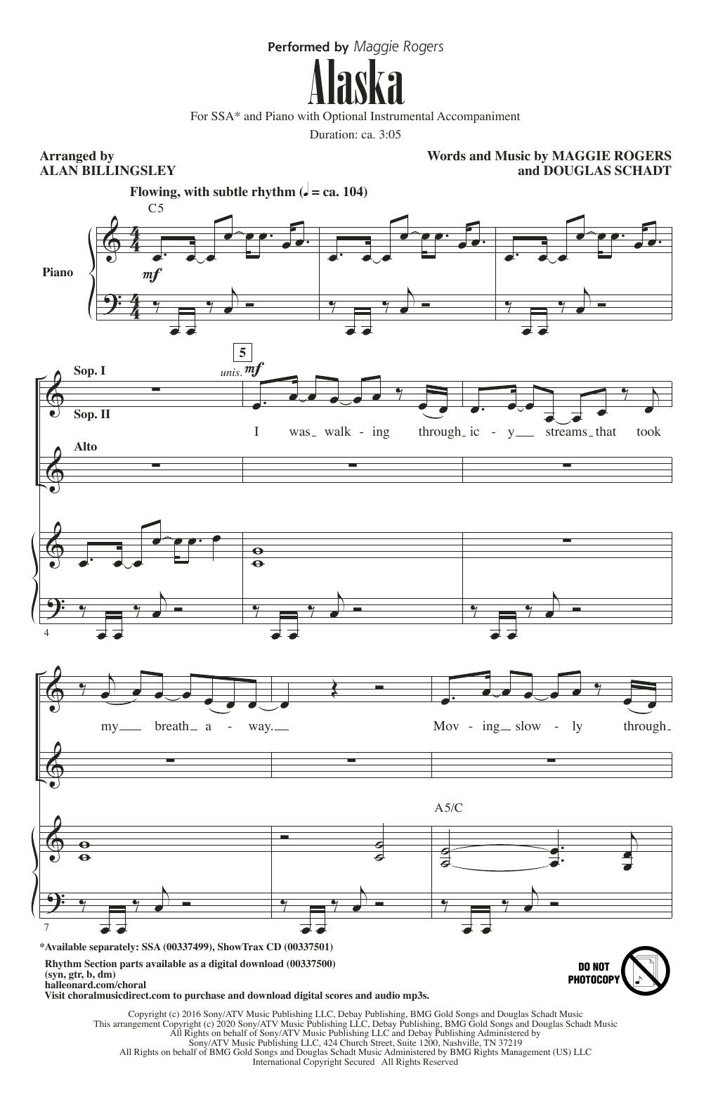 Maggie Rogers Alaska (arr. Alan Billingsley) Sheet Music Notes & Chords for SSA Choir - Download or Print PDF