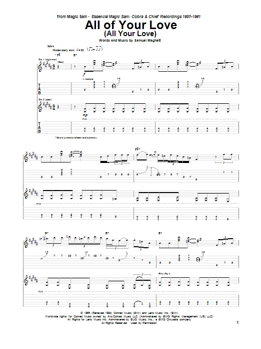 Magic Sam All Of Your Love (All Your Love) Sheet Music Notes & Chords for Guitar Tab - Download or Print PDF Magic Sam All Of Your Love (All Your Love) Sheet Music Notes & Chords for Guitar Tab - Download or Print PDF