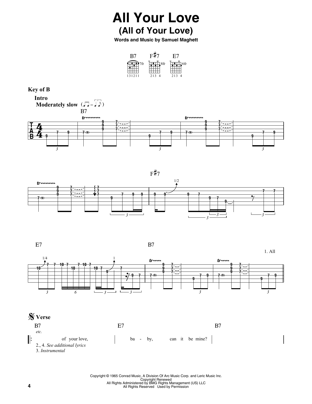 Magic Sam All Your Love (All Of Your Love) Sheet Music Notes & Chords for Guitar Lead Sheet - Download or Print PDF