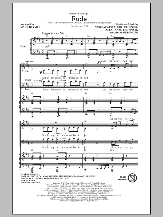 MAGIC! Rude (arr. Mark Brymer) Sheet Music Notes & Chords for SATB - Download or Print PDF