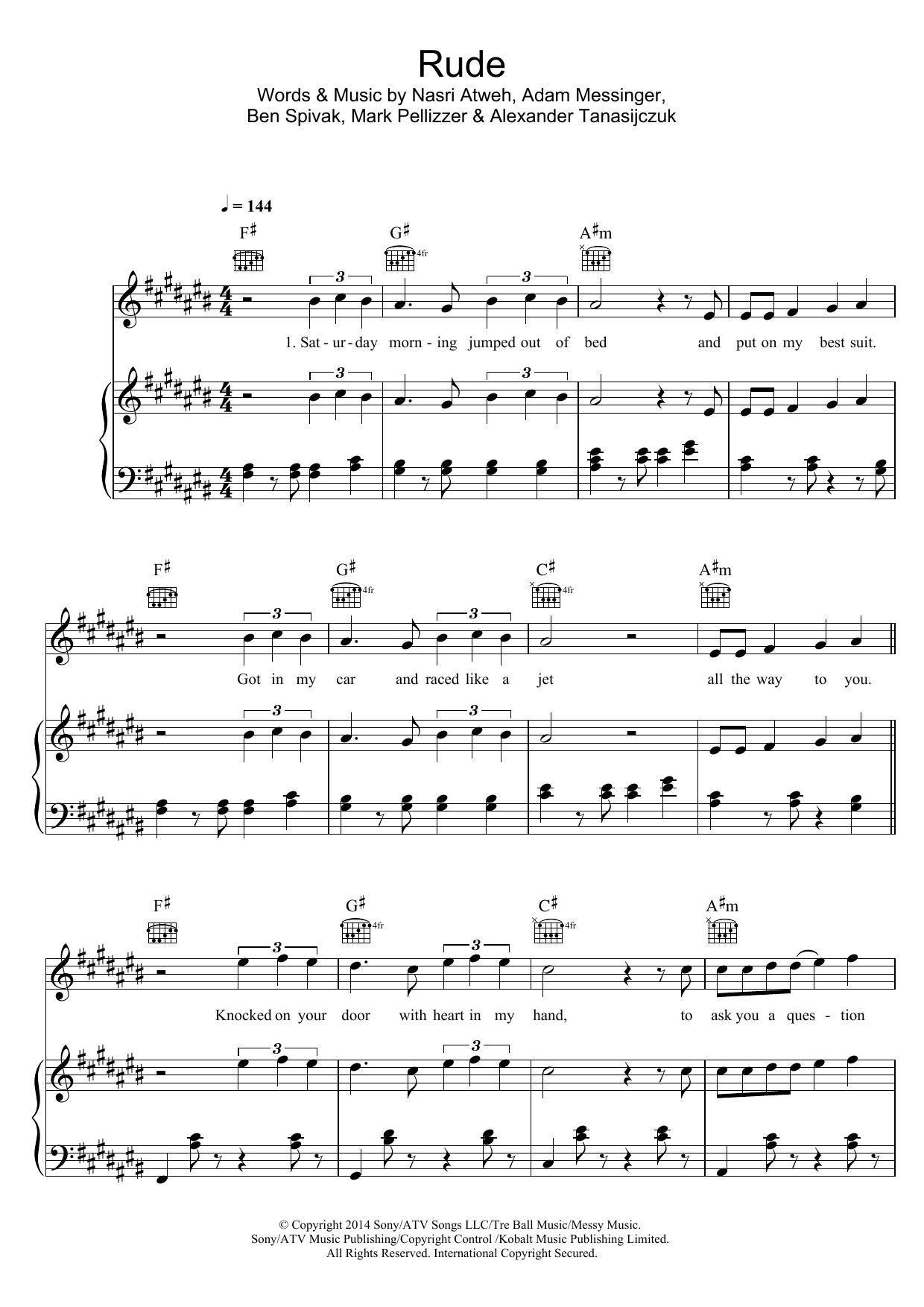 MAGIC! Rude Sheet Music Notes & Chords for Chord Buddy - Download or Print PDF