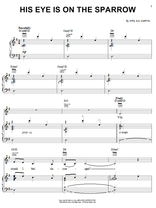 Mahalia Jackson His Eye Is On The Sparrow Sheet Music Notes & Chords for Guitar Tab - Download or Print PDF