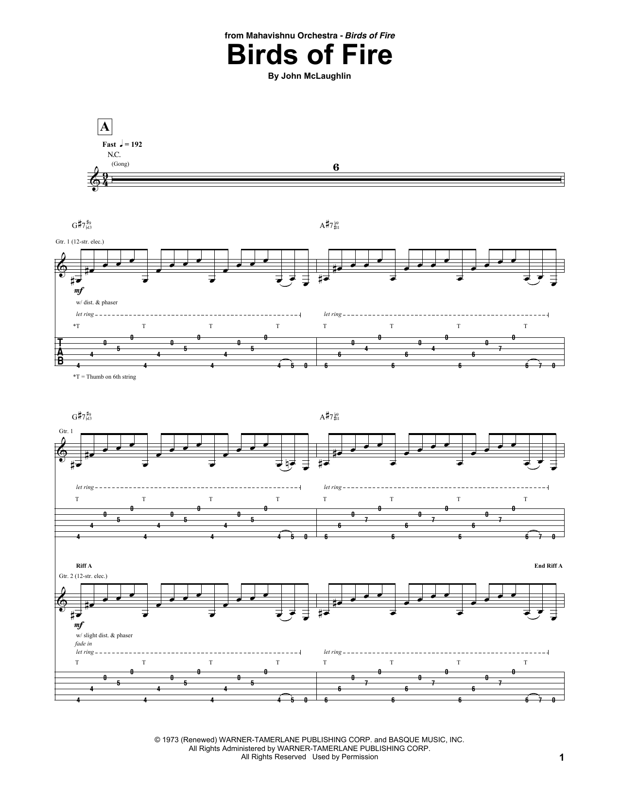 Mahavishnu Orchestra Birds Of Fire Sheet Music Notes & Chords for Guitar Tab - Download or Print PDF
