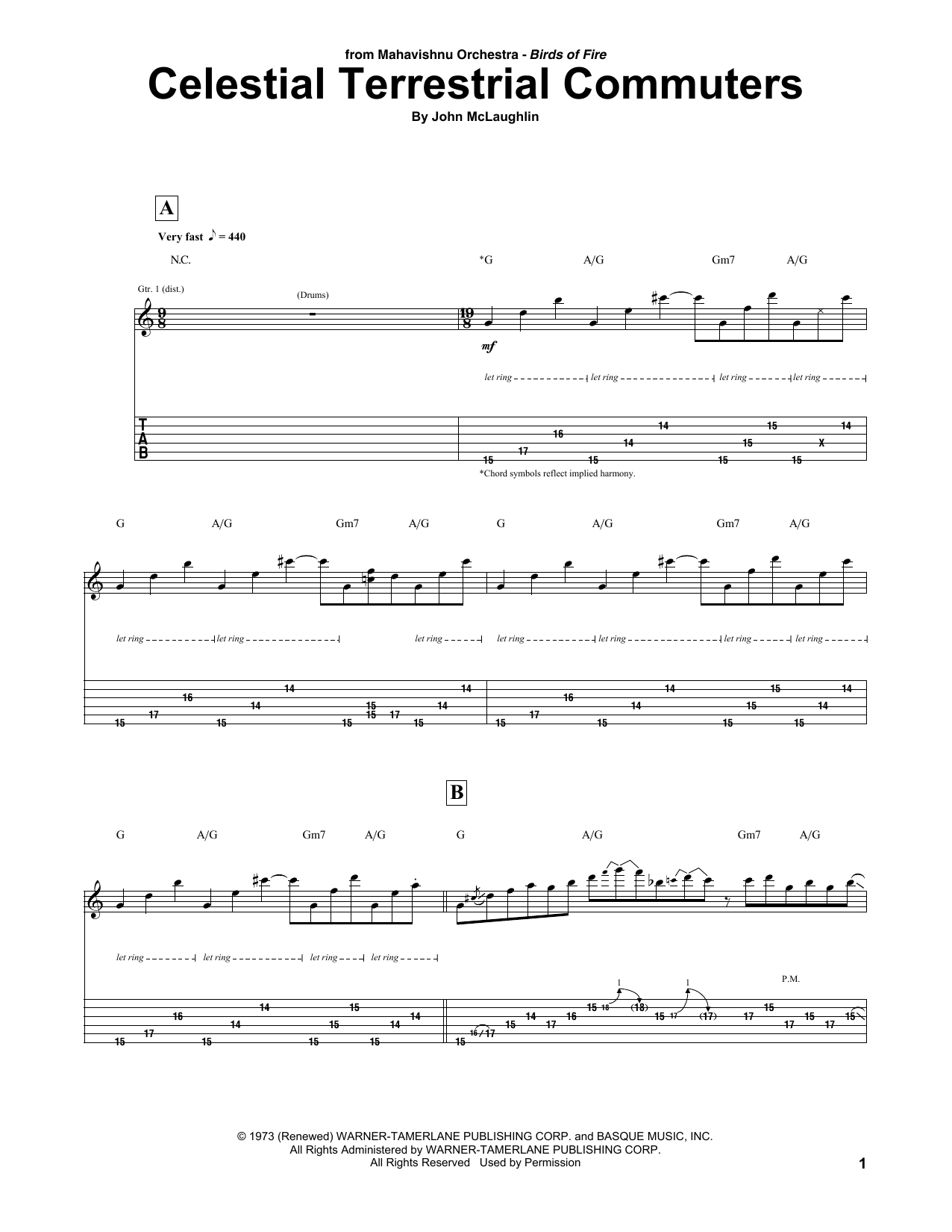 Mahavishnu Orchestra Celestial Terrestrial Commuters Sheet Music Notes & Chords for Guitar Tab - Download or Print PDF