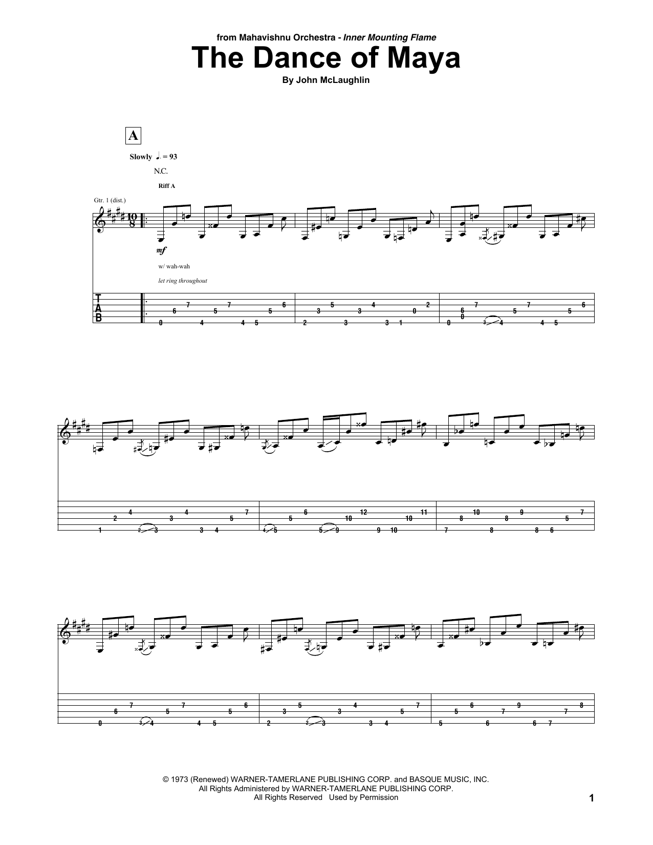 Mahavishnu Orchestra The Dance Of Maya Sheet Music Notes & Chords for Guitar Tab - Download or Print PDF