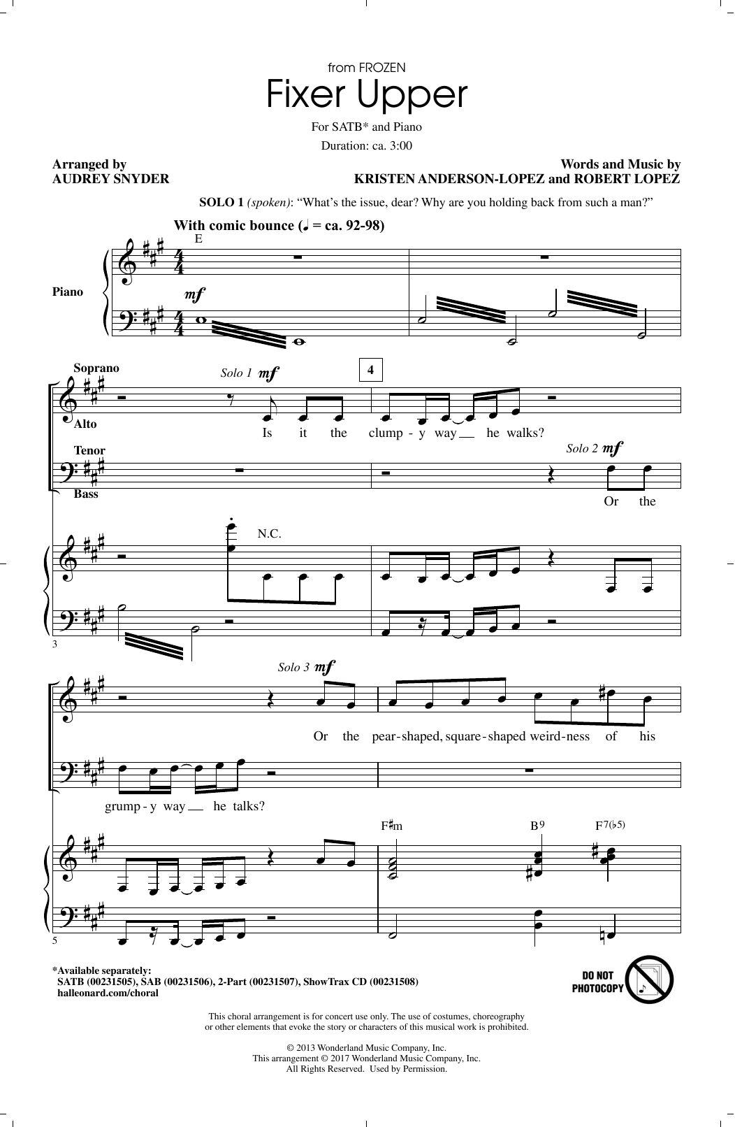 Maia Wilson and Cast Fixer Upper (from Disney's Frozen) (arr. Audrey Snyder) Sheet Music Notes & Chords for SATB - Download or Print PDF