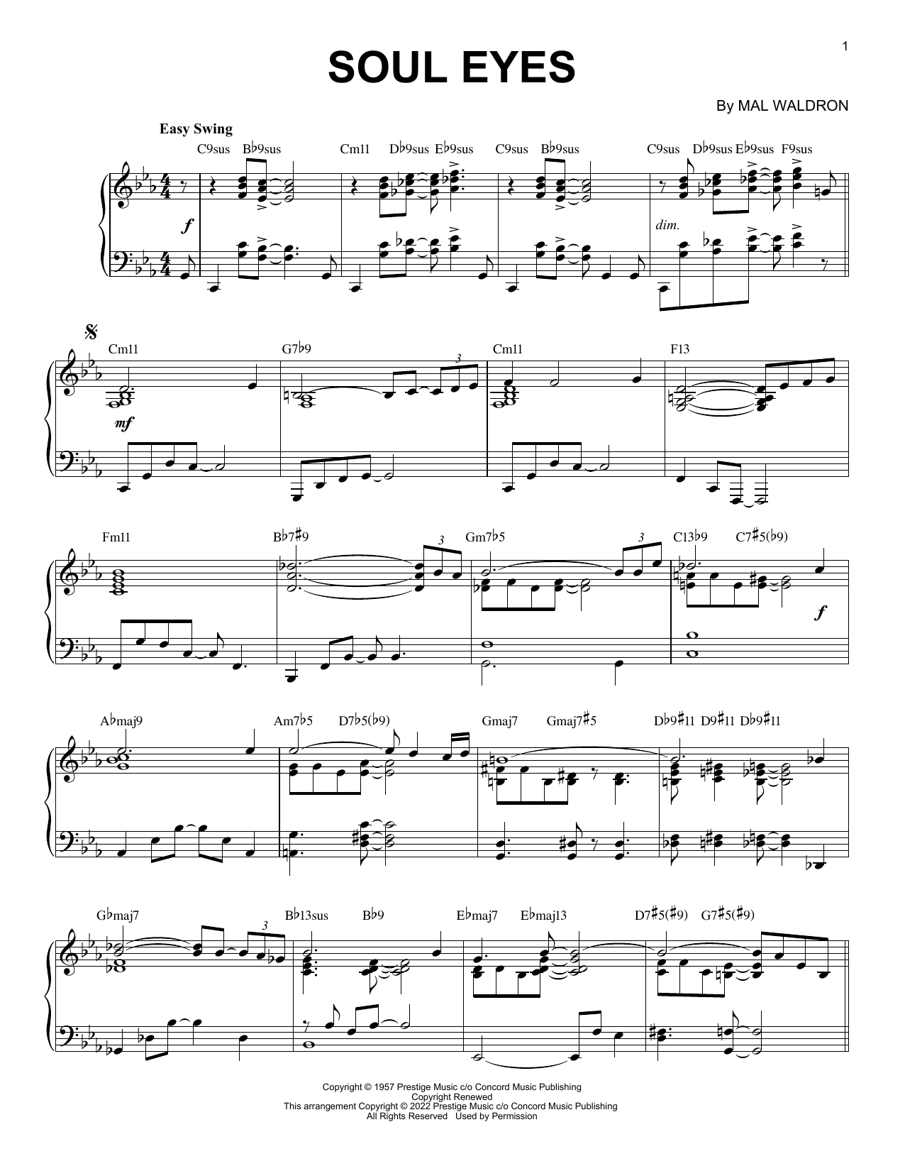 Mal Waldron Soul Eyes [Jazz version] (arr. Brent Edstrom) Sheet Music Notes & Chords for Piano Solo - Download or Print PDF