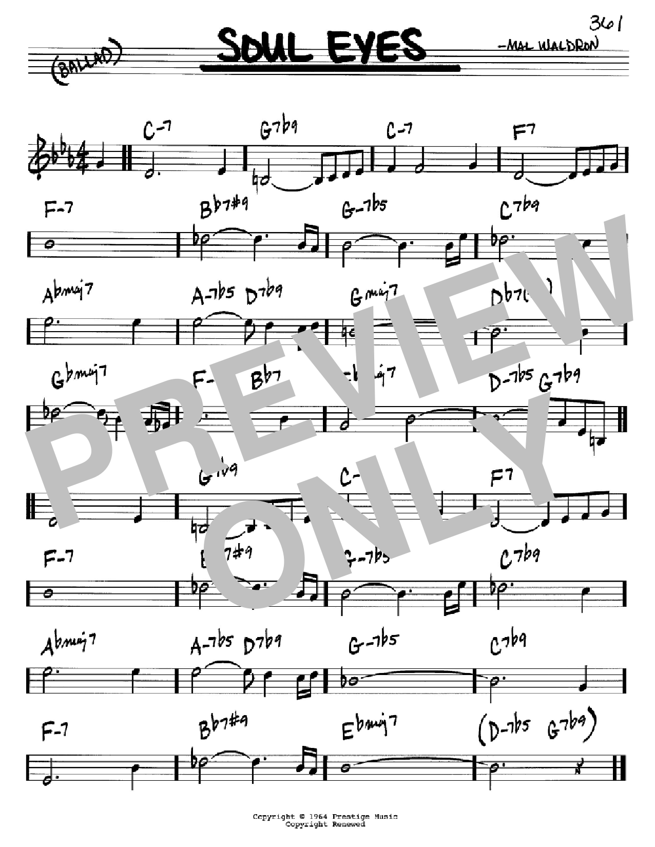 Mal Waldron Soul Eyes Sheet Music Notes & Chords for Real Book - Melody & Chords - C Instruments - Download or Print PDF