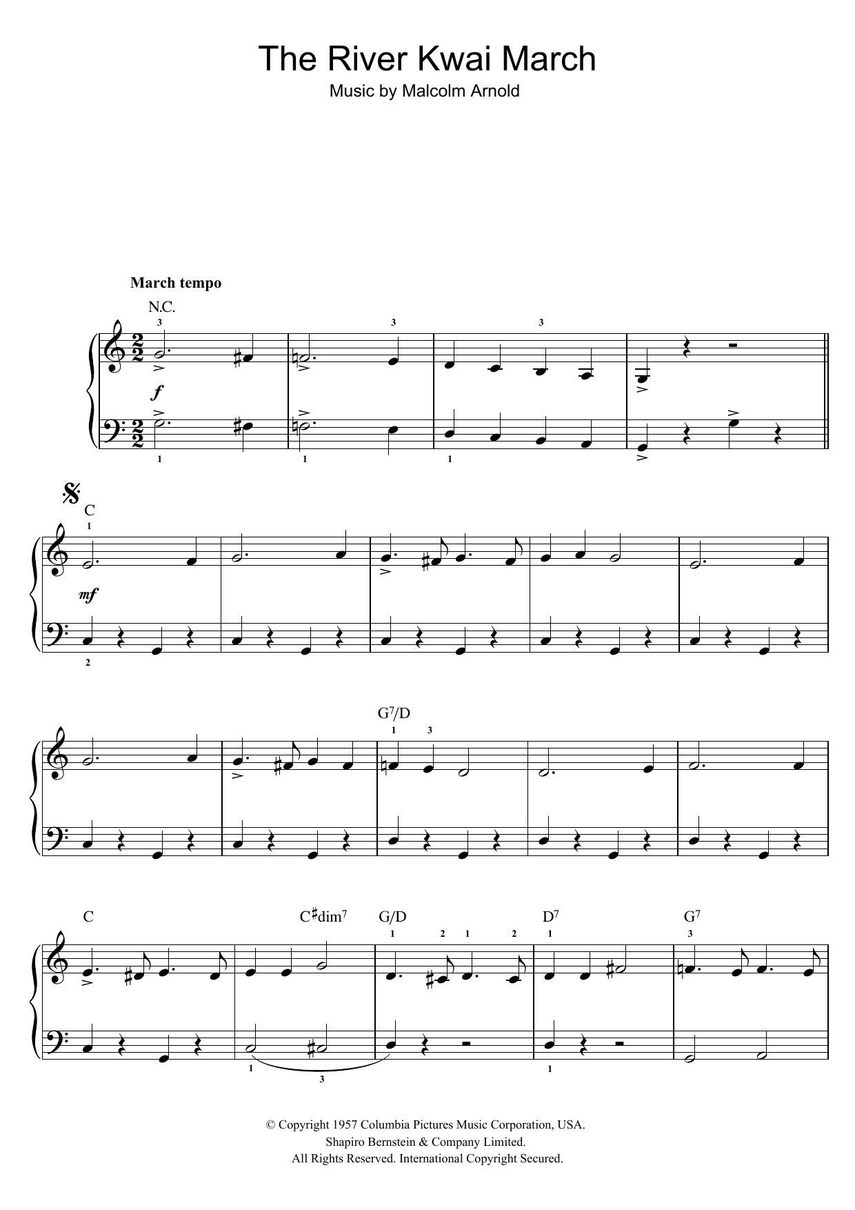 Malcolm Arnold The River Kwai March (from 'The Bridge On The River Kwai') Sheet Music Notes & Chords for Beginner Piano - Download or Print PDF