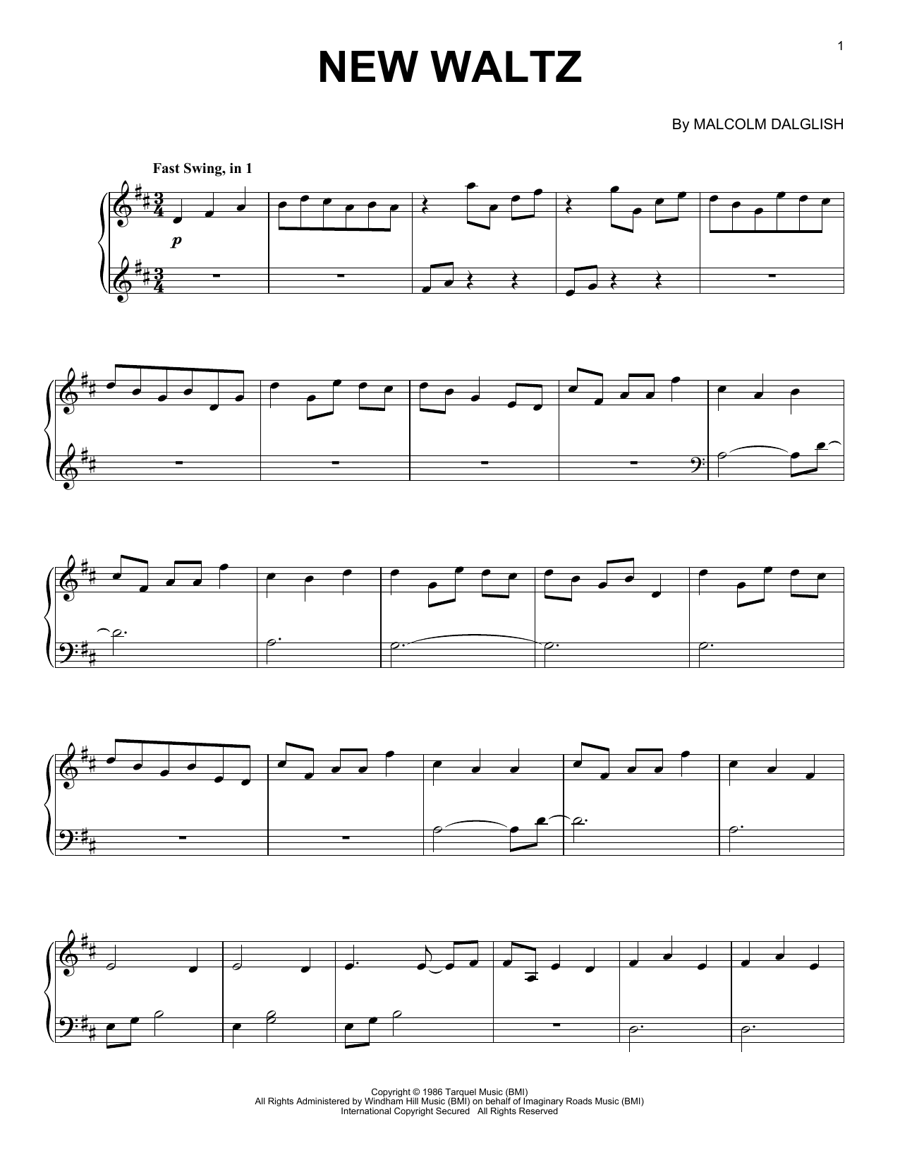 Malcolm Dalglish New Waltz Sheet Music Notes & Chords for Piano Solo - Download or Print PDF