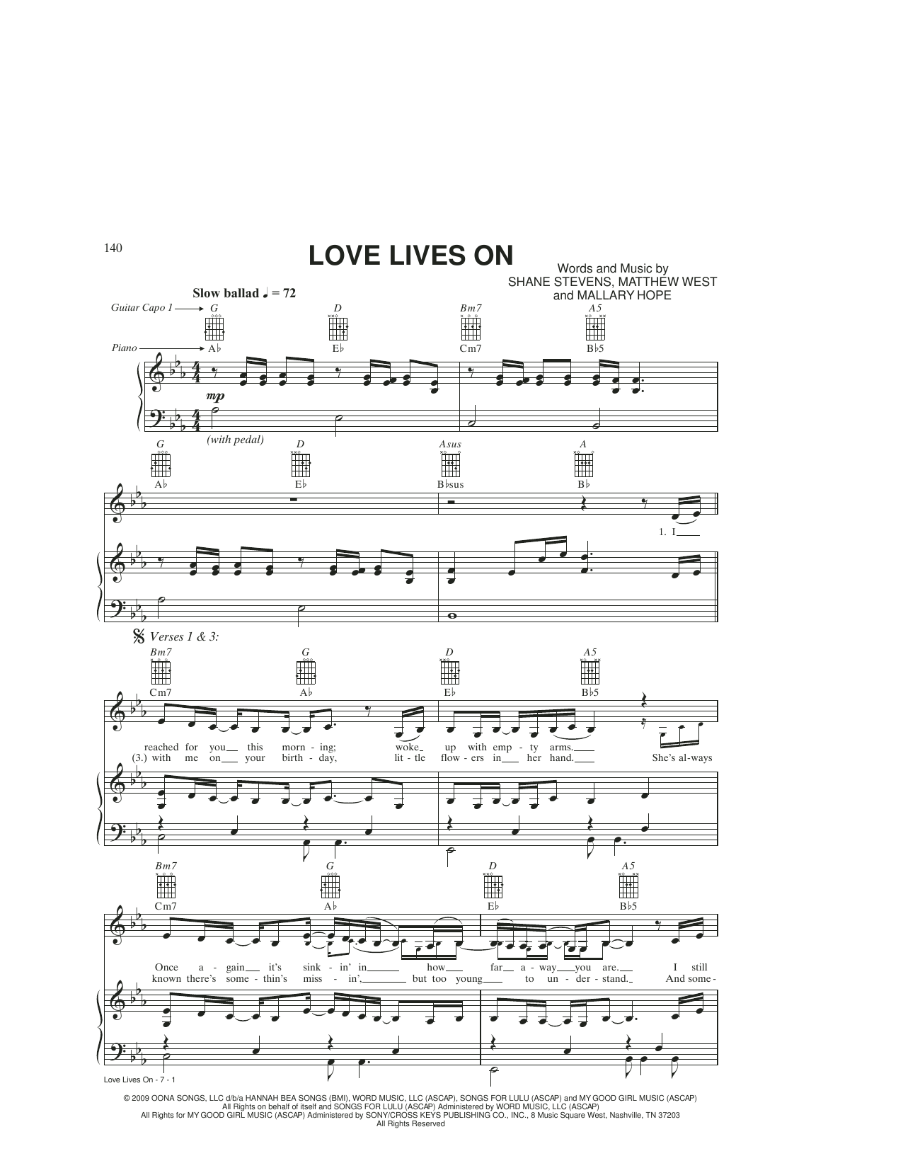 Mallary Hope Love Lives On Sheet Music Notes & Chords for Piano, Vocal & Guitar Chords (Right-Hand Melody) - Download or Print PDF