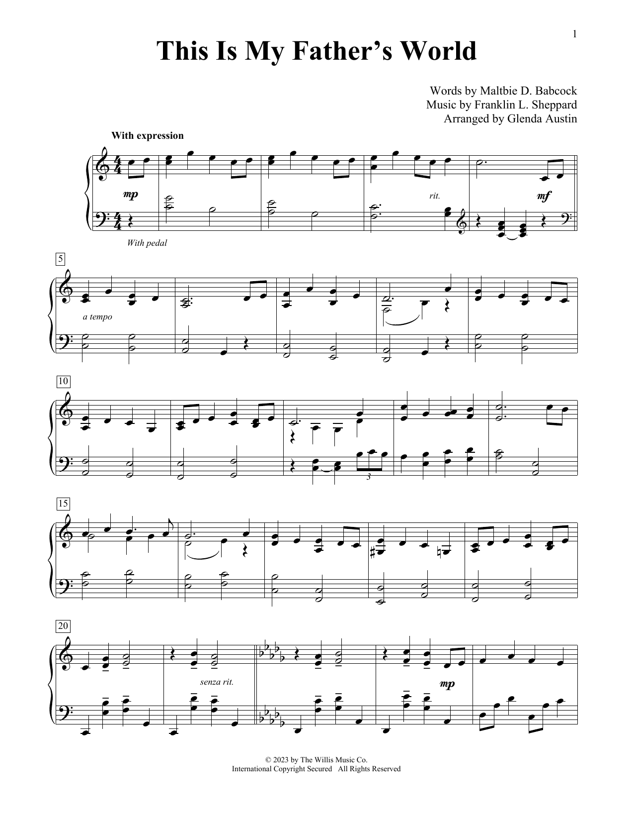 Maltbie D. Babcock This Is My Father's World (arr. Glenda Austin) Sheet Music Notes & Chords for Educational Piano - Download or Print PDF