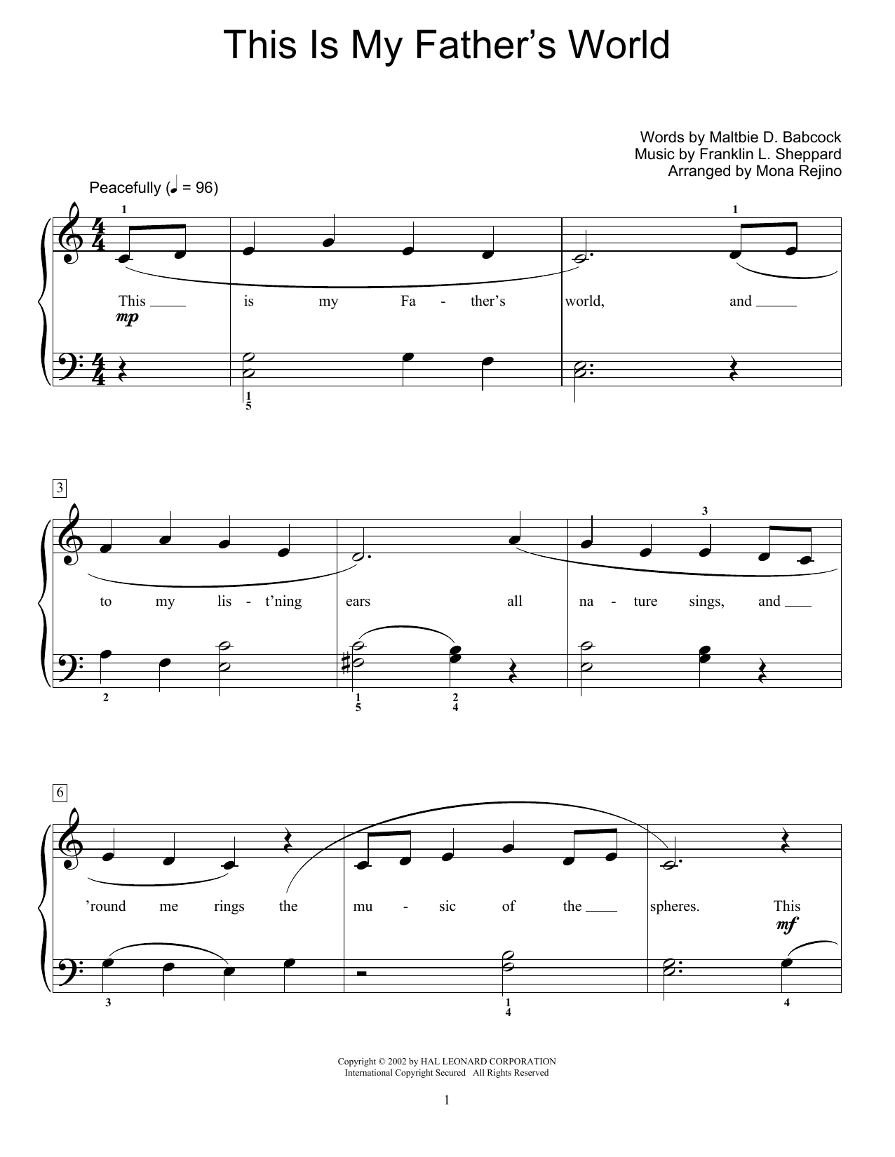 Maltbie D. Babcock This Is My Father's World Sheet Music Notes & Chords for Educational Piano - Download or Print PDF