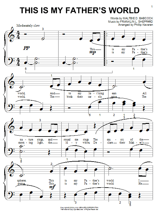 Maltbie D. Babcock This Is My Father's World Sheet Music Notes & Chords for Piano - Download or Print PDF