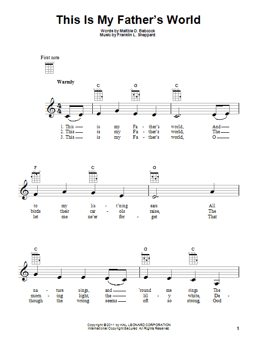 Maltbie D. Babcock This Is My Father's World Sheet Music Notes & Chords for Ukulele - Download or Print PDF