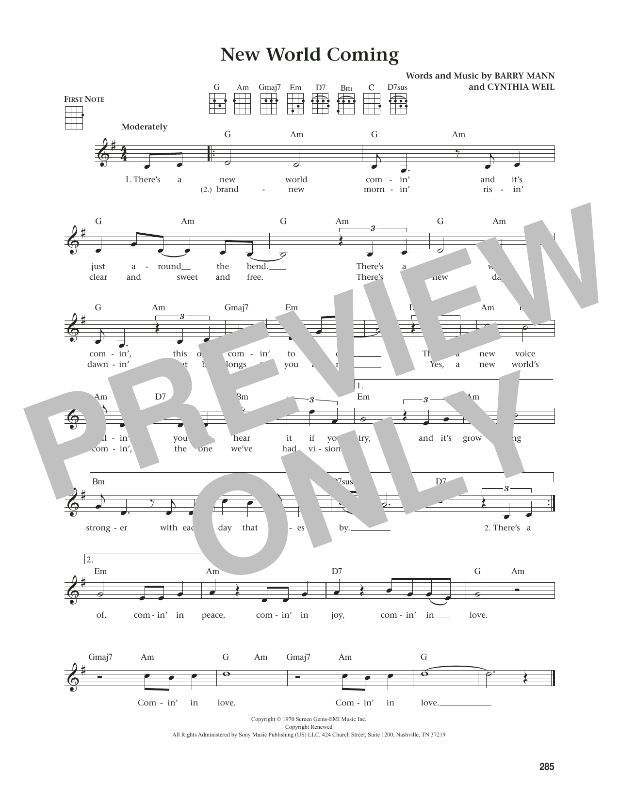 Mama Cass Elliot New World Coming (from The Daily Ukulele) (arr. Jim Beloff) Sheet Music Notes & Chords for Ukulele - Download or Print PDF