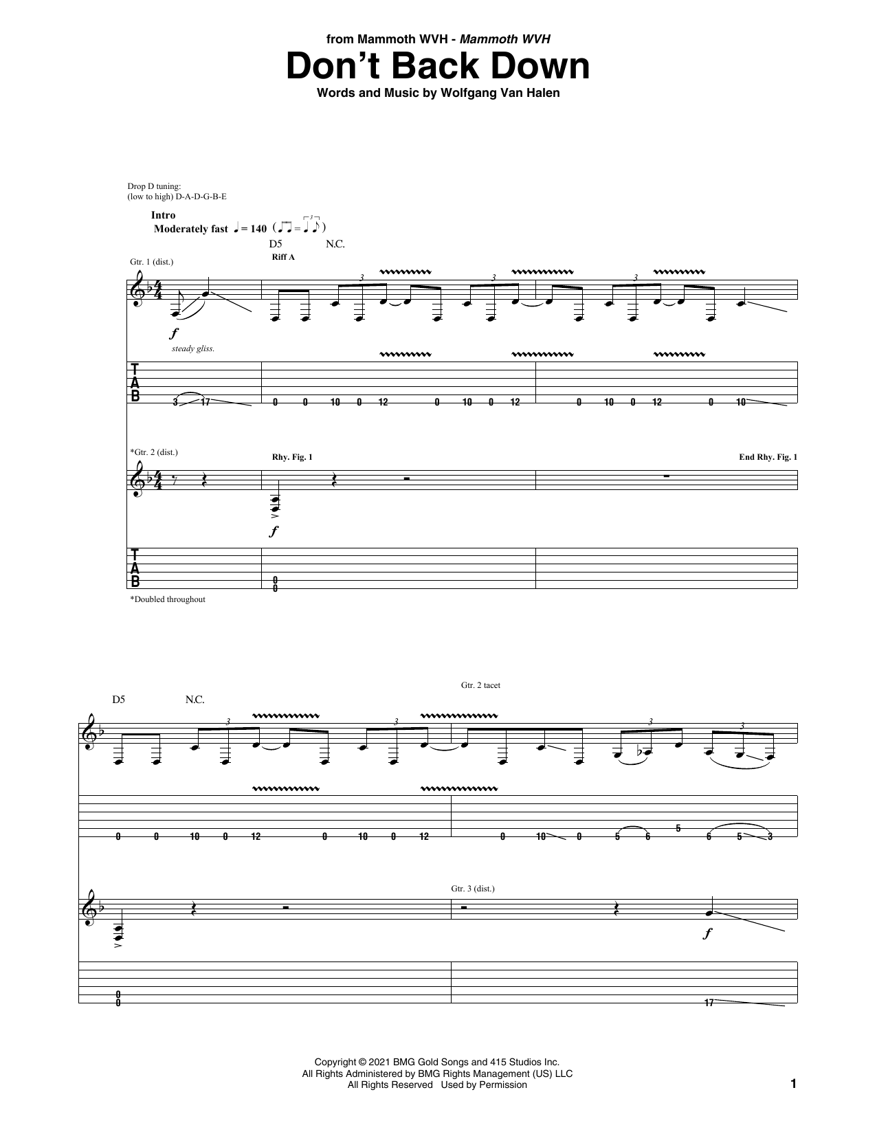 Mammoth WVH Don't Back Down Sheet Music Notes & Chords for Guitar Tab - Download or Print PDF