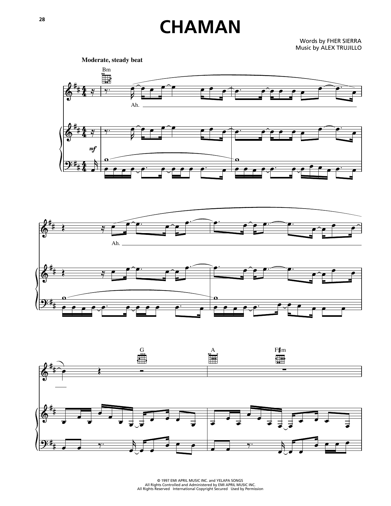 Maná Chaman Sheet Music Notes & Chords for Piano, Vocal & Guitar Chords (Right-Hand Melody) - Download or Print PDF