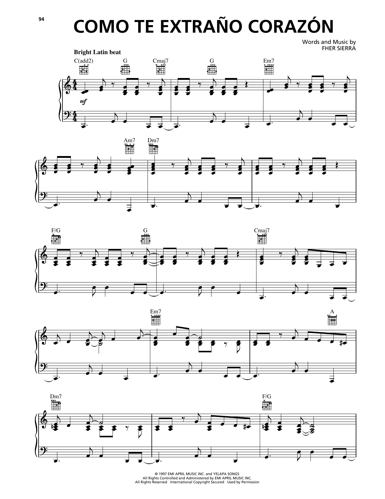 Maná Como Te Extrano Corazon Sheet Music Notes & Chords for Piano, Vocal & Guitar Chords (Right-Hand Melody) - Download or Print PDF Maná Como Te Extrano Corazon Sheet Music Notes & Chords for Piano, Vocal & Guitar Chords (Right-Hand Melody) - Download or Print PDF