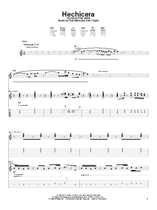 Mana Hechicera Sheet Music Notes & Chords for Guitar Tab - Download or Print PDF