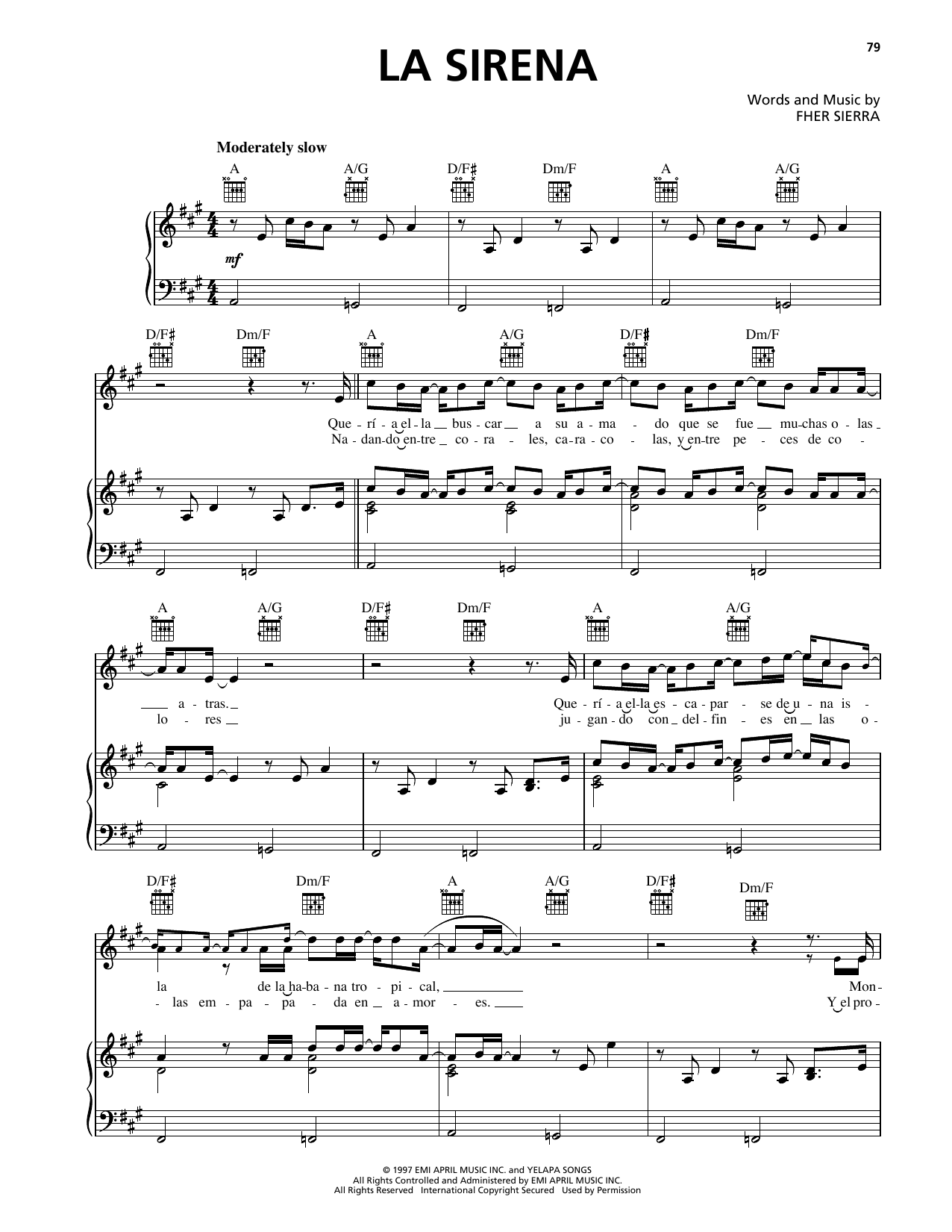 Maná La Sirena Sheet Music Notes & Chords for Piano, Vocal & Guitar Chords (Right-Hand Melody) - Download or Print PDF Maná La Sirena Sheet Music Notes & Chords for Piano, Vocal & Guitar Chords (Right-Hand Melody) - Download or Print PDF