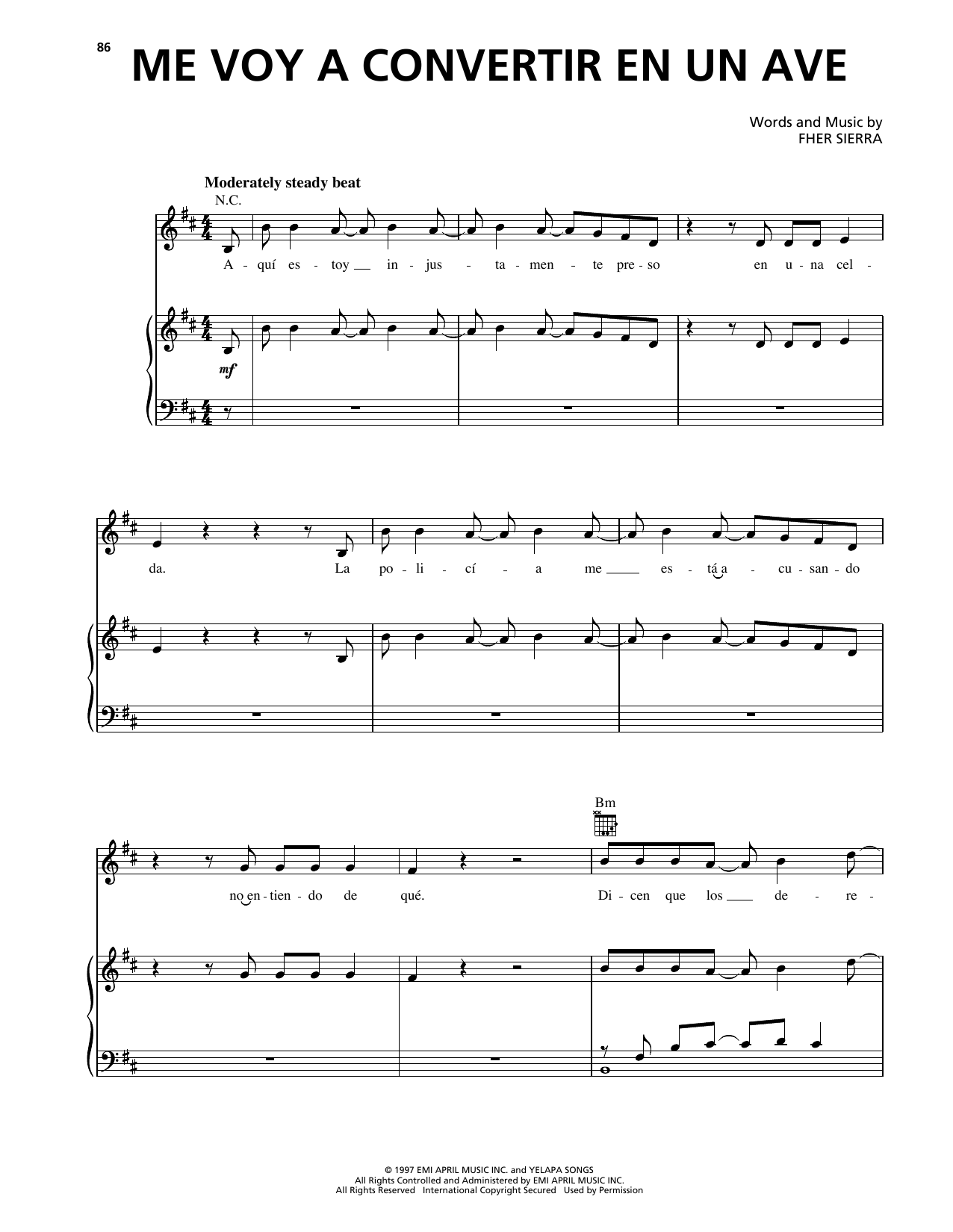 Maná Me Voy A Convertir En Un Ave Sheet Music Notes & Chords for Piano, Vocal & Guitar Chords (Right-Hand Melody) - Download or Print PDF