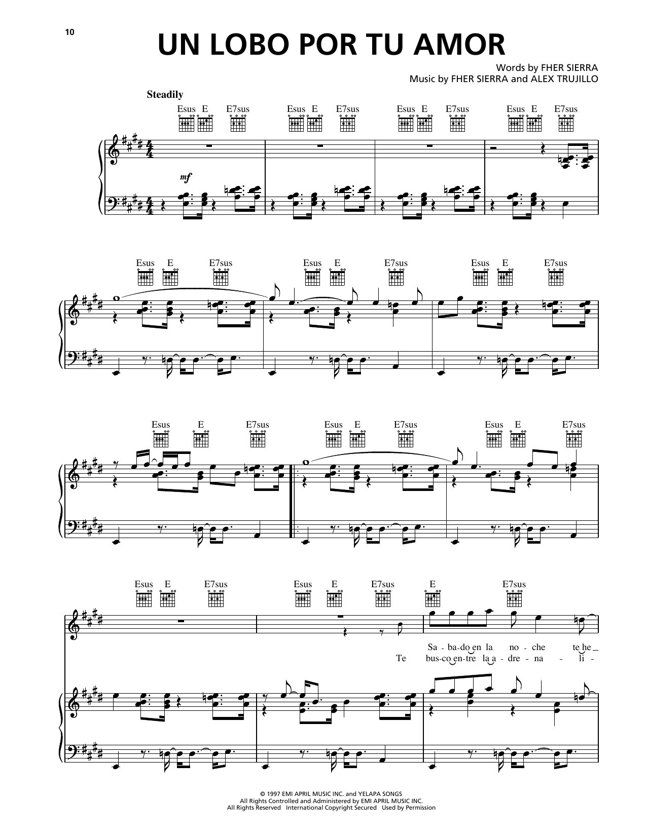 Maná Un Lobo Por Tu Amor Sheet Music Notes & Chords for Piano, Vocal & Guitar Chords (Right-Hand Melody) - Download or Print PDF Maná Un Lobo Por Tu Amor Sheet Music Notes & Chords for Piano, Vocal & Guitar Chords (Right-Hand Melody) - Download or Print PDF