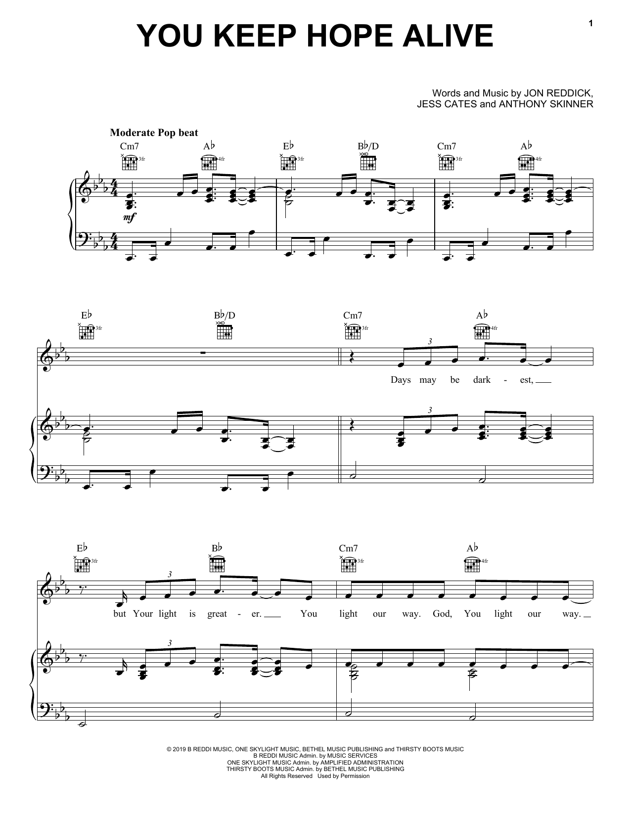 Mandisa & Jon Reddick You Keep Hope Alive Sheet Music Notes & Chords for Piano, Vocal & Guitar (Right-Hand Melody) - Download or Print PDF