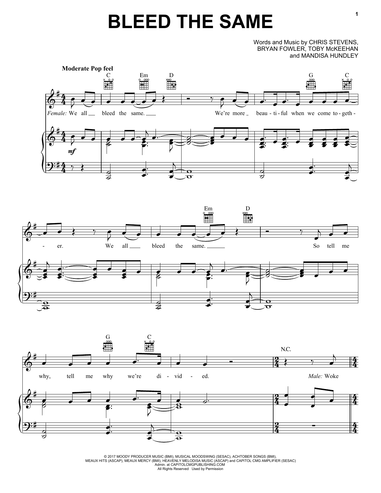 Mandisa Bleed The Same Sheet Music Notes & Chords for Piano, Vocal & Guitar (Right-Hand Melody) - Download or Print PDF