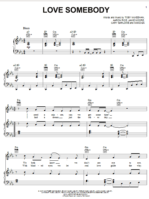 Mandisa Love Somebody Sheet Music Notes & Chords for Piano, Vocal & Guitar (Right-Hand Melody) - Download or Print PDF Mandisa Love Somebody Sheet Music Notes & Chords for Piano, Vocal & Guitar (Right-Hand Melody) - Download or Print PDF