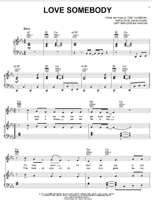 Mandisa Love Somebody Sheet Music Notes & Chords for Piano, Vocal & Guitar (Right-Hand Melody) - Download or Print PDF