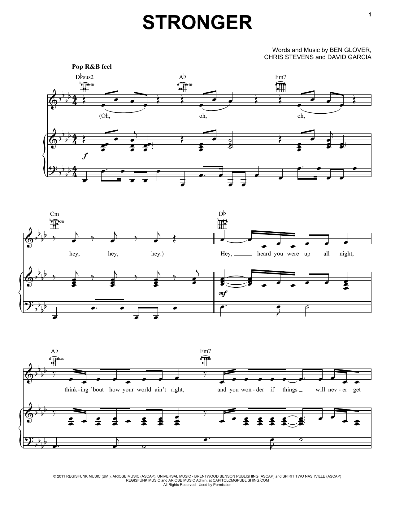 Chris Stevens Stronger Sheet Music Notes & Chords for Piano, Vocal & Guitar (Right-Hand Melody) - Download or Print PDF