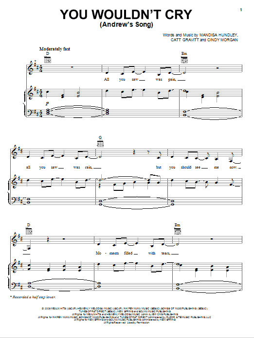 Mandisa You Wouldn't Cry (Andrew's Song) Sheet Music Notes & Chords for Piano, Vocal & Guitar (Right-Hand Melody) - Download or Print PDF