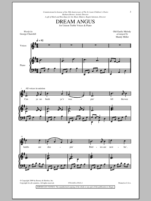 Mandy Miller Dream Angus Sheet Music Notes & Chords for Unison Choral - Download or Print PDF