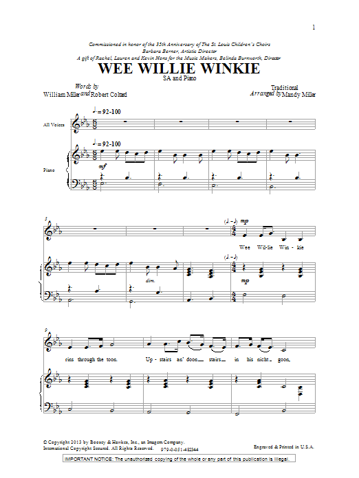 Mandy Miller Wee Willie Winkie Sheet Music Notes & Chords for 2-Part Choir - Download or Print PDF