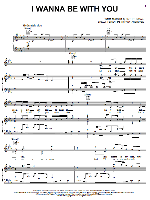 Mandy Moore I Wanna Be With You Sheet Music Notes & Chords for Piano, Vocal & Guitar (Right-Hand Melody) - Download or Print PDF