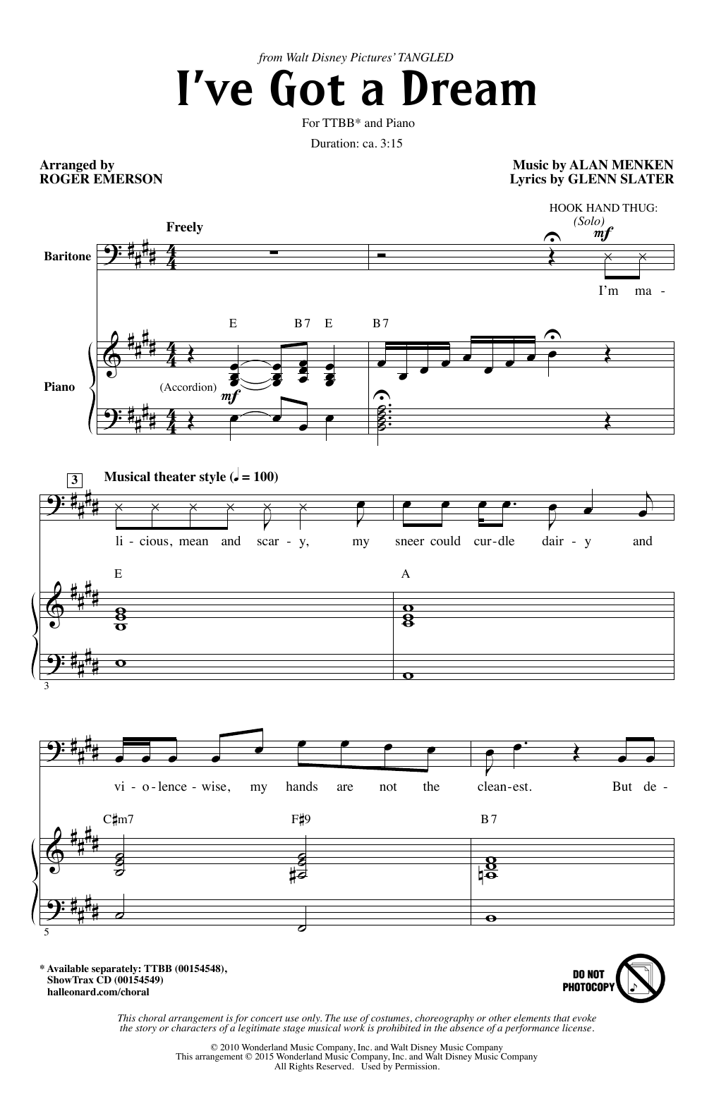 Alan Menken I've Got A Dream (from Disney's Tangled) (arr. Roger Emerson) Sheet Music Notes & Chords for TTBB - Download or Print PDF