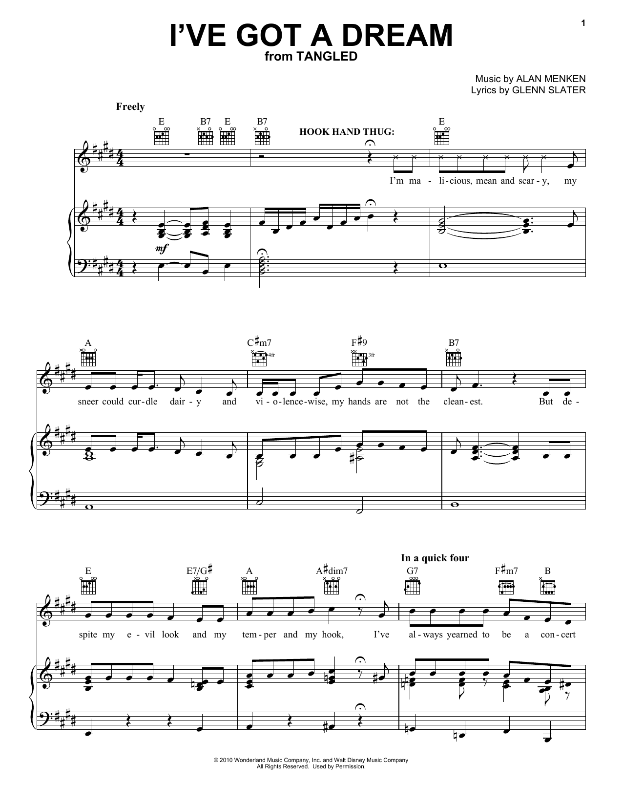 Alan Menken I've Got A Dream (from Disney's Tangled) sheet music notes and chords. Download Printable PDF.