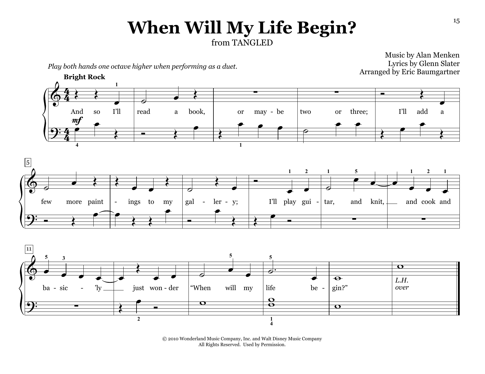 Mandy Moore When Will My Life Begin? (from Tangled) (arr. Eric Baumgartner) Sheet Music Notes & Chords for Piano Duet - Download or Print PDF
