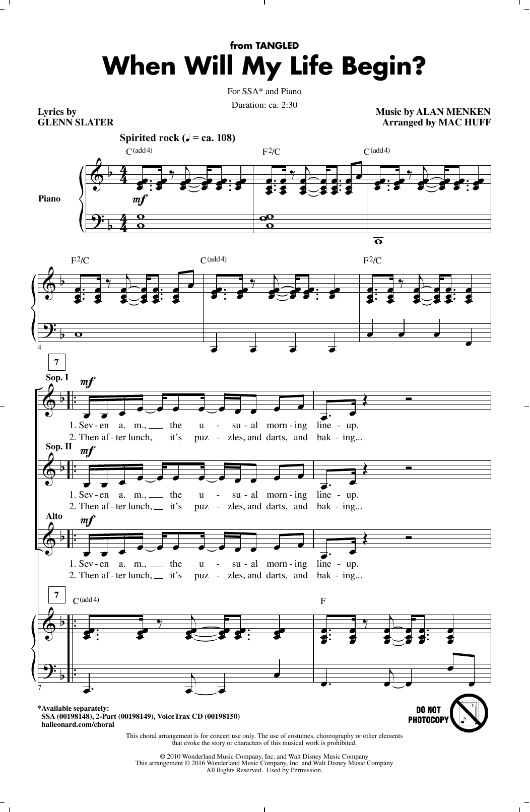 Mandy Moore When Will My Life Begin? (from Disney's Tangled) (arr. Mac Huff) Sheet Music Notes & Chords for 2-Part Choir - Download or Print PDF