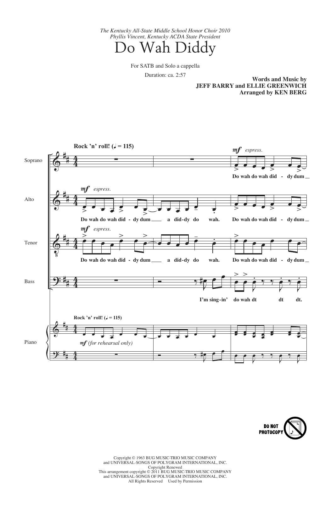 Manfred Mann Do Wah Diddy Diddy (arr. Ken Berg) Sheet Music Notes & Chords for Choir - Download or Print PDF
