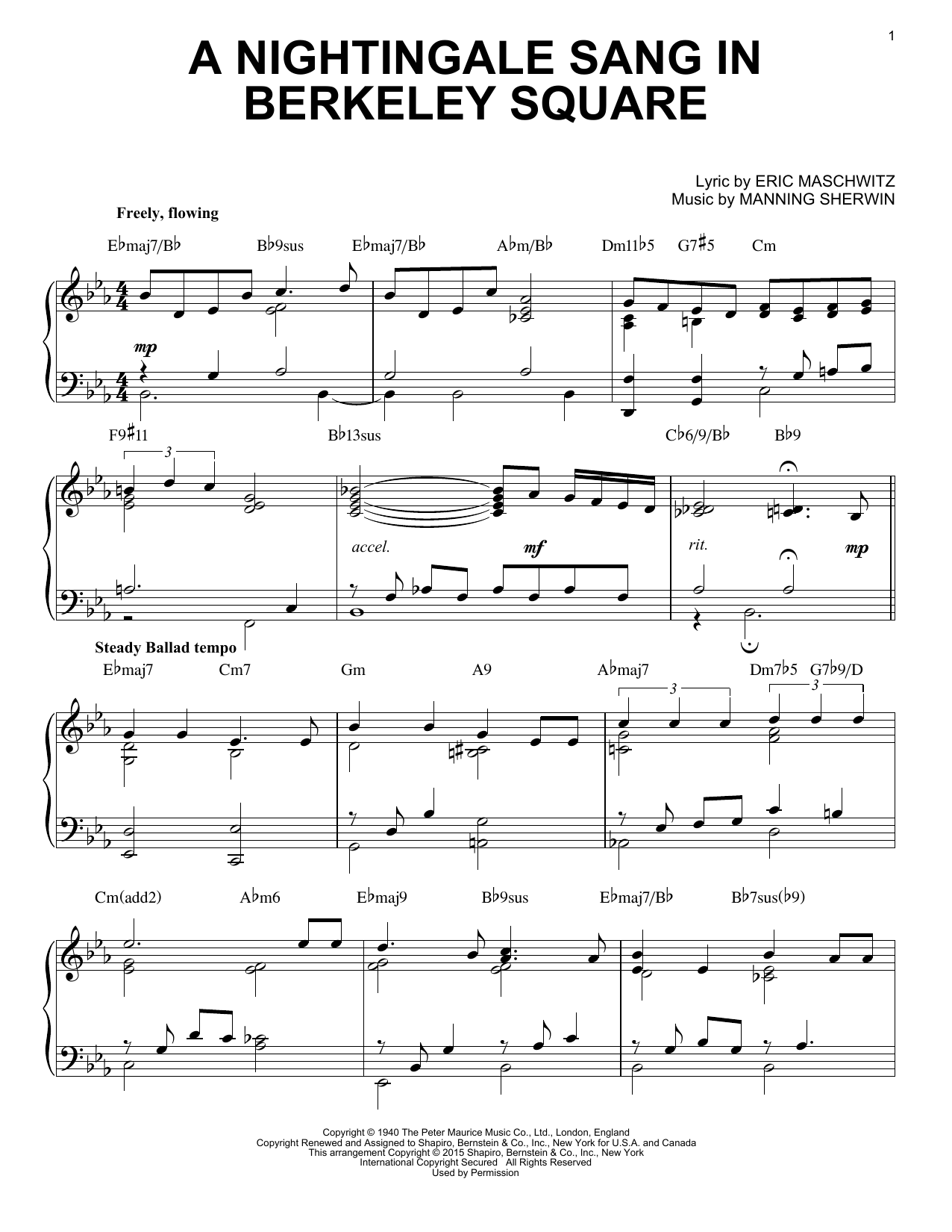 Manhattan Transfer A Nightingale Sang In Berkeley Square [Jazz version] (arr. Brent Edstrom) Sheet Music Notes & Chords for Piano - Download or Print PDF