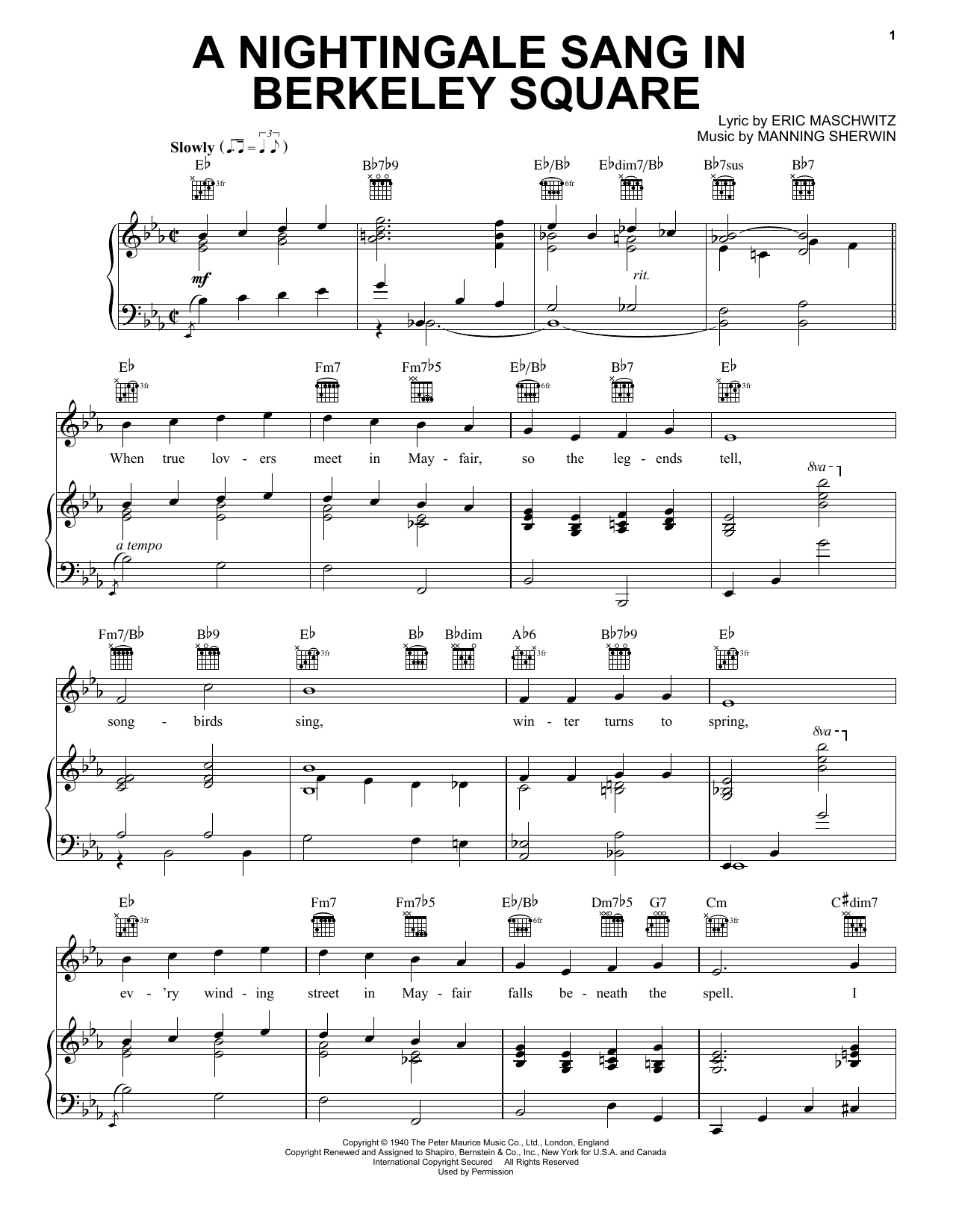 Manhattan Transfer A Nightingale Sang In Berkeley Square Sheet Music Notes & Chords for Easy Piano - Download or Print PDF