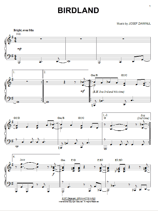 Manhattan Transfer Birdland (arr. Brent Edstrom) Sheet Music Notes & Chords for Piano - Download or Print PDF